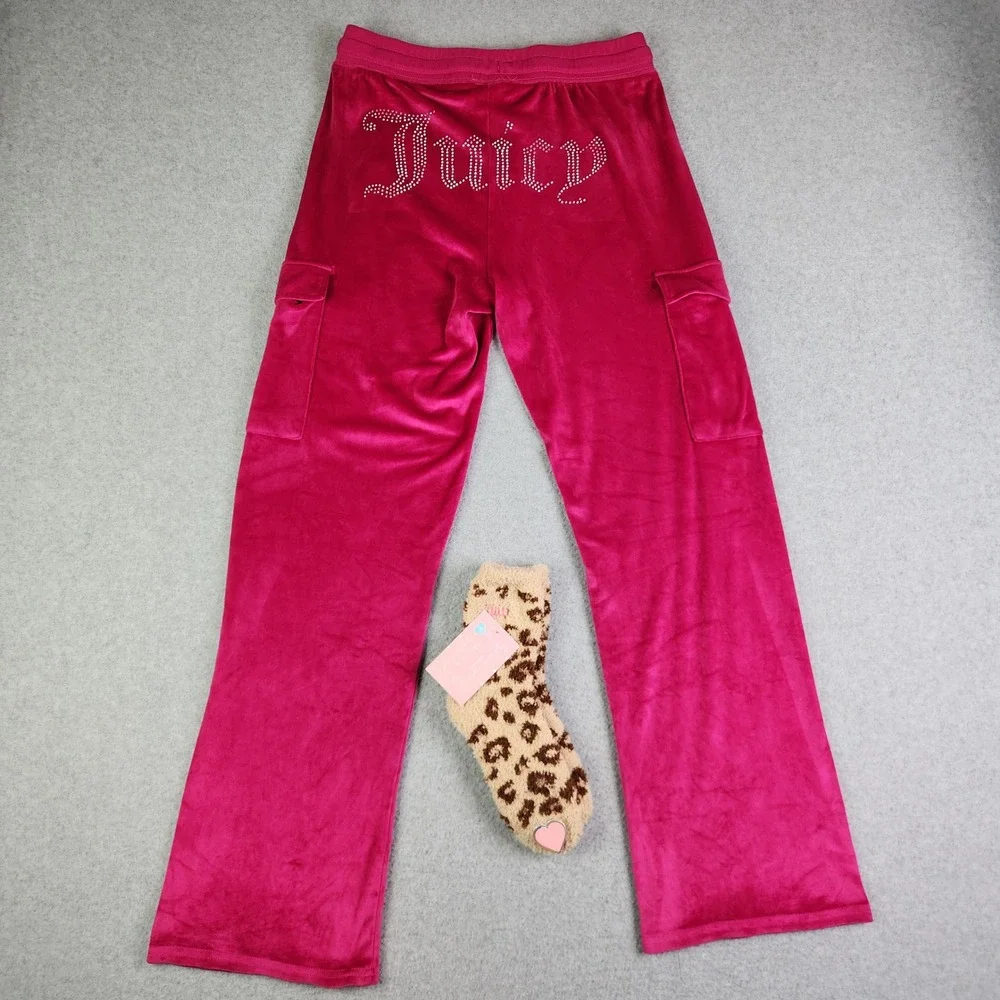 Juicy Couture Sleepwear Pajama Pants Women Medium Pink Rhinestone With Socks NWT